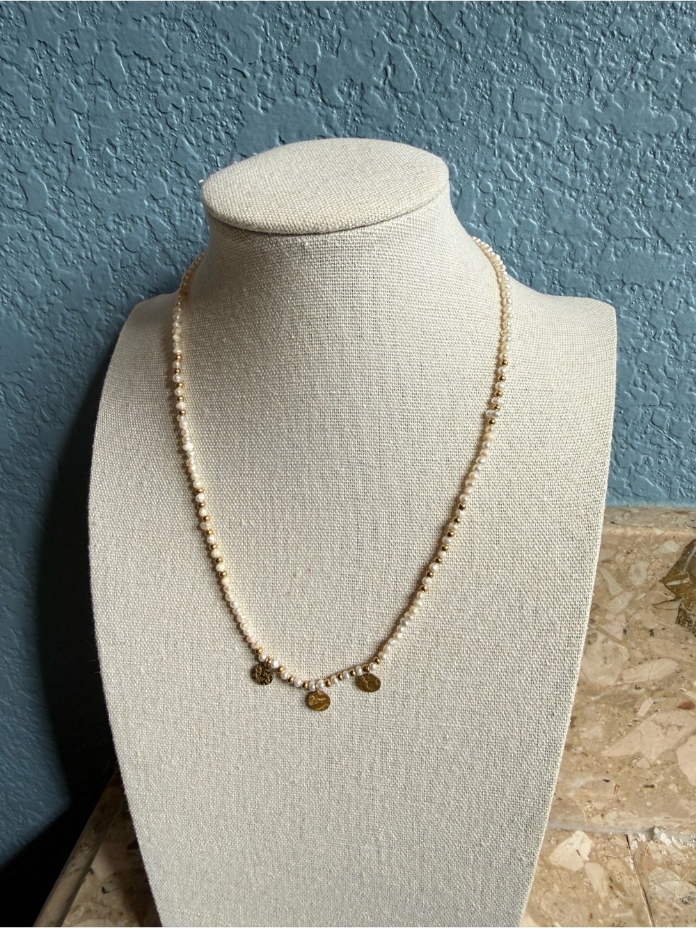 Beads by Tara Pearl & Gold Coin Charm Necklace NWOT